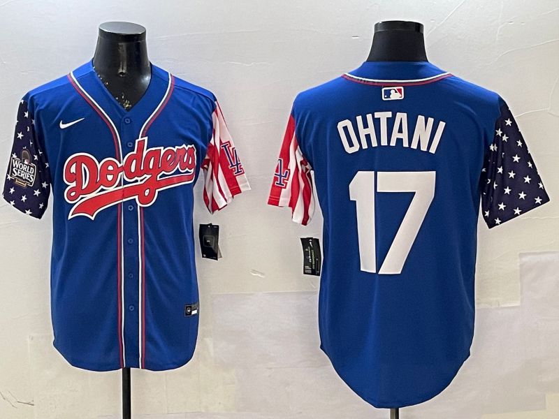 Men Los Angeles Dodgers 17 Ohtani Blue a generation of national flags Joint name 2025 Nike MLB Jersey style 3